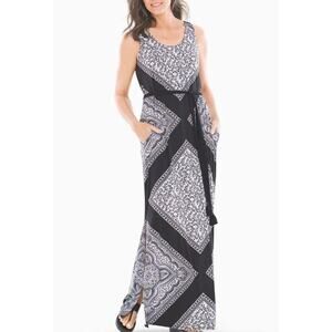 Soma XL Dress Maxi Black & White Belted Sleeveless Long Stretch Knit